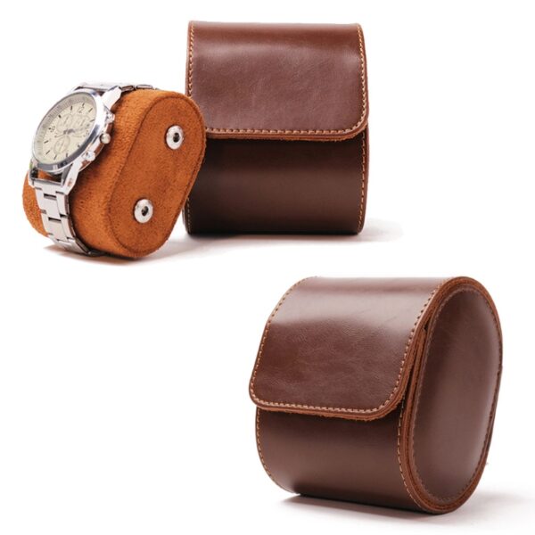 New Brown Real Leather Watch Roll Single Watch Travel Case
