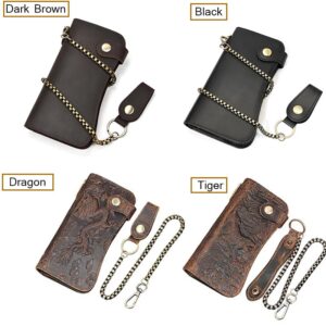 Men's Vintage Crazy Horse Leather Chain Wallet Genuine Leather